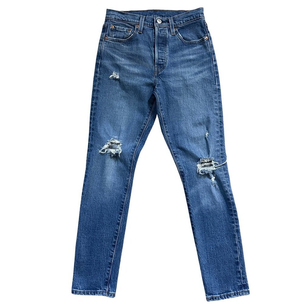 Levis 501 Skinny Distressed Jeans Womens Size 25 Mid Rise Stretch Button Fly